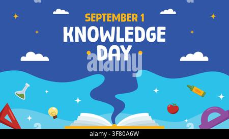 Colorful Knowledge Day greeting design featuring school supplies elements ideal for educational purposes or event celebrations. Stock Vector