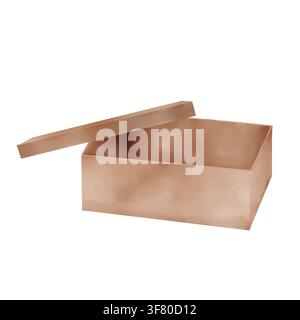 The box is cardboard. Watercolor illustration. Paper packaging, isolated on a white background. A drawing for giving day Tuesday, charity, or the them Stock Photo