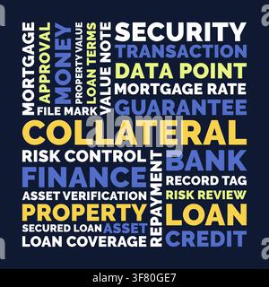Collateral Word Cloud, Finance Loan Security Tag Cloud. Yellow Blue Banking Investment Typography Stock Vector