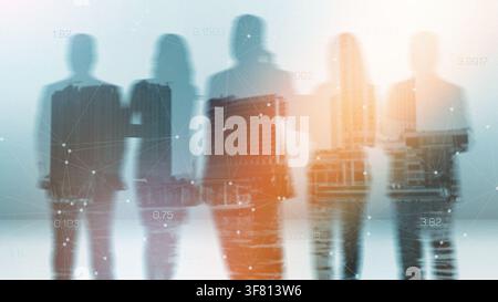 Business team analyzing stock exchange data in urban office Stock Photo