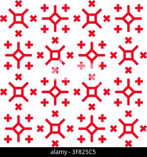 Red Georgian geometric seamless pattern with rotated diamond and cross Stock Vector