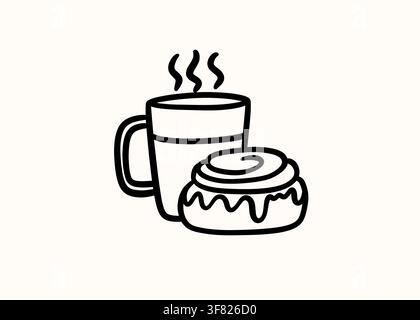 Bakery logo with coffee mug and cinnamon roll. Stock Vector