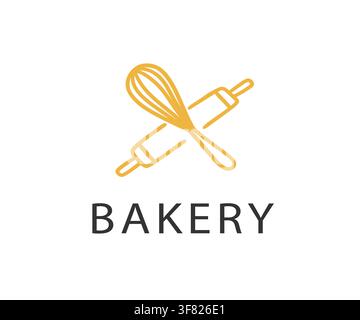 Minimal bakery logo with whisk and rolling pin. Stock Vector