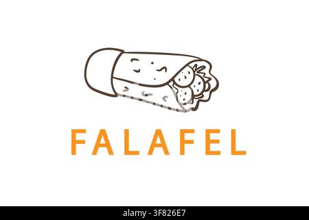 Minimal falafel wrap doodle logo with rolled pita Stock Vector