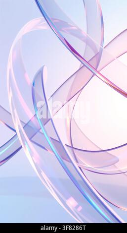 A tranquil 3D render showcasing translucent glass swirls floating gracefully on a soothing light blue gradient backdrop. Stock Photo
