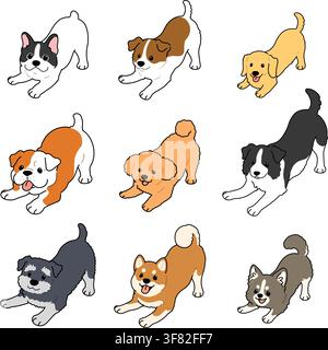 Simple and cute illustrations of adorable dogs being playful Stock Vector