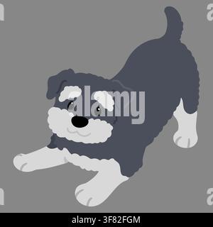 Simple and cute flat colored illustration of Miniature Schnauzer being playful Stock Vector