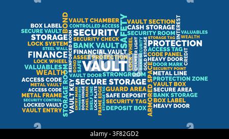 Vault word cloud design, vault protection storage concept for bank safety and finance Stock Vector