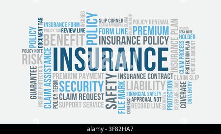 Insurance word cloud design, insurance liability and coverage keywords arranged in minimal word pattern Stock Vector