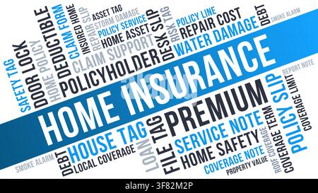 Home insurance word cloud for presentation and marketing, home insurance word cloud with blue gradient Stock Vector