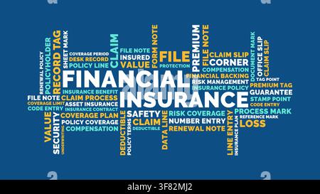 Financial insurance word cloud, financial insurance word cloud on blue background Stock Vector