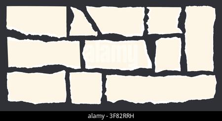 Jagged rip torn paper edges and cut fragments create authentic collage material vector illustration set. Stock Vector
