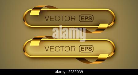 Golden button frames with elegant ribbon elements. Luxury UI design elements for web banners. Vector illustration Stock Vector