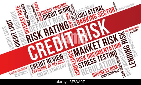 Credit risk word cloud banking and market risk. Credit risk finance typography background Stock Vector