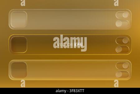 Sleek glassmorphism UI elements with toggle switches on a golden gradient background. Vector illustration. Stock Vector