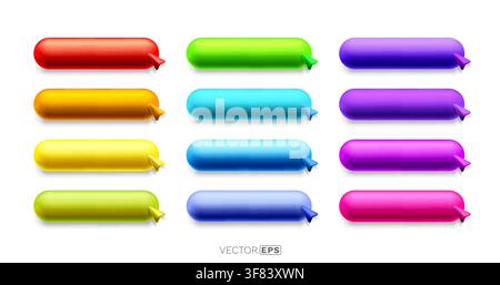 Set of vibrant 3D chat bubbles in various colors. Modern UIUX message button collection for web design. Vector illustration Stock Vector
