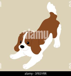 Simple and cute flat colored illustration of Cavalier King Charles Spaniel being playful Stock Vector