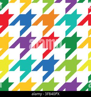 Premium vector of colorful houndstooth seamless pattern. Bright multicolor background texture with geometric vibrant geometric shapes and abstract Stock Vector