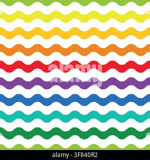 Vector colorful abstract wavy seamless pattern. Bright geometric horizontal wave background with repeat rainbow zigzag texture for trendy wrapping Stock Vector