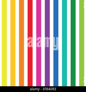 Vector colorful abstract striped seamless pattern. Bright geometric vertical lines background with repeat rainbow parallel band texture for trendy Stock Vector