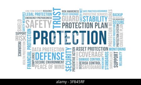 Protection word cloud design, Protection safety security defense risk management concept illustration Stock Vector