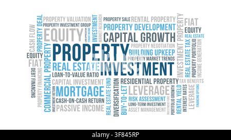 Property investment word cloud, property investment real estate finance, mortgage equity and capital growth concept Stock Vector