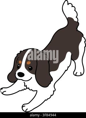Simple and adorable illustration of tri colored Cavalier King Charles Spaniel being playful Stock Vector