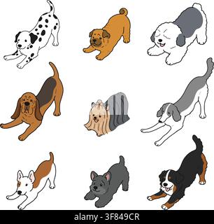 Simple and cute playful dogs illustrations set Stock Vector