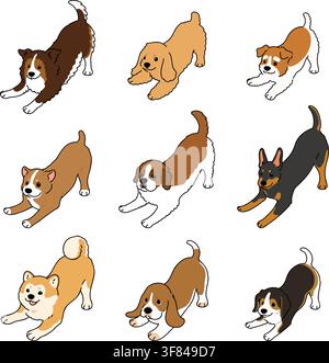 Simple and cute illustrations of dogs being playful Stock Vector