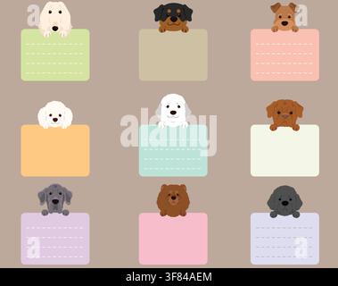 Set of flat colored cute and simple dogs (Afghan Hound, Rottweiler, Welsh Terrier, Great Pyrenees, Poodle, French Mastiff, Great Dane, Chow Chow, Newf Stock Vector