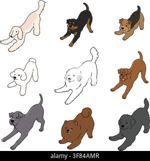 Simple and cute playful dogs illustrations set Stock Vector