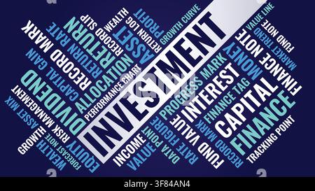 Investment Word Cloud Design for Trading Poster, Finance Wall Art. Investment high contrast dark typography Stock Vector