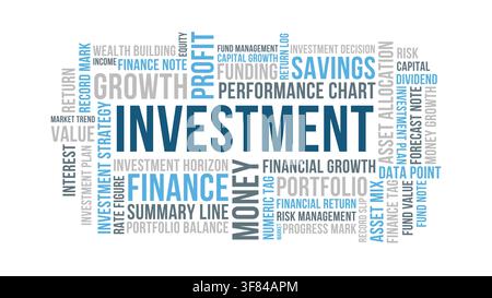 Investment Word Cloud Design for Finance Poster, Office Wall Art. Investment minimalist blue gray typography Stock Vector