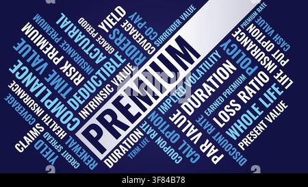 Premium Word Cloud Design for Poster, Wall Art, Insurance Training Banner, Classroom Decor. Premium diagonal blue insurance typography Stock Vector