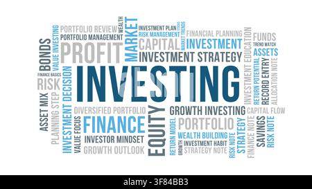 Investing Word Cloud Design for Wall Art, Poster, Classroom Decor, Print. Investing minimalist blue typography Stock Vector