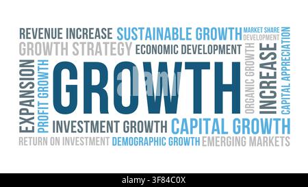 Growth Word Cloud Design for Investment, Business, Economy, Success. Growth Blue Vector Concept Stock Vector