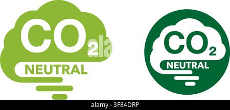 CO2 neutral emblem with cloud, net zero carbon footprint - carbon emissions free no air atmosphere pollution industrial production eco Stock Vector
