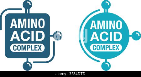 Amino acid complex icons in circular and square form. Organic compounds monomers that make up proteins and used in food industry, condiment Stock Vector