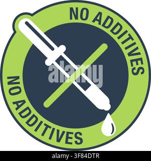 No preservatives, additives or dye free green pictogram in two colors - organic food sticker with eyedropper - vector packaging label in Stock Vector