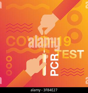 PCR testing banner - DNA samples collection - hands, swab stick and test tube in cartoon style Stock Vector