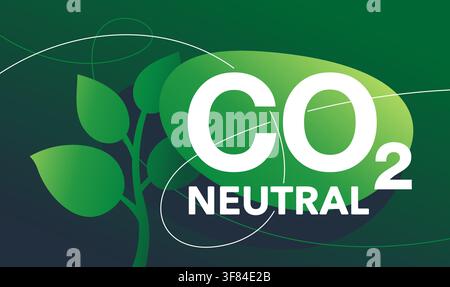 CO2 neutral. Green picture in abstract style, net zero carbon footprint - carbon emissions free no air atmosphere pollution industrial Stock Vector