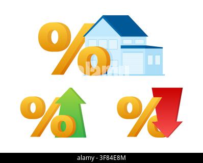 Housing interest rates increasing and decreasing concept Stock Vector