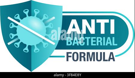 Antiviral antibacterial coronavirus formula 3D shield icon. stop symbol, health protection, hand sanitizer label - Coronavirus Covid-19 Stock Vector