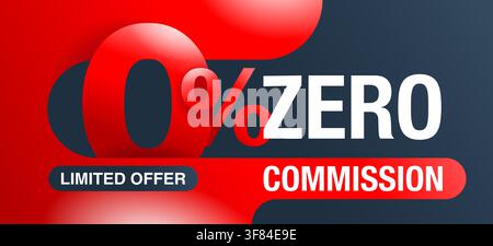 0 percents red banner - zero commission interest free special offer template with 3D zero digit and red background - vector promo limited Stock Vector