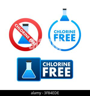 Chlorine free label set with chemical flask icon Stock Vector