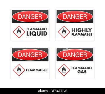 Hazard warning labels indicating flammable liquids and gases Stock Vector