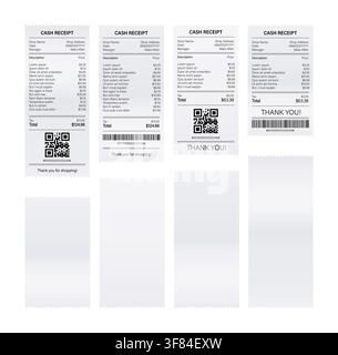 Retail cash receipt paper set with QR code Stock Vector
