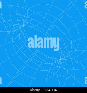 Abstract blue mathematical background featuring thin white circular arcs, overlapping curves, geometric intersections, and flowing orbital trajectorie Stock Vector