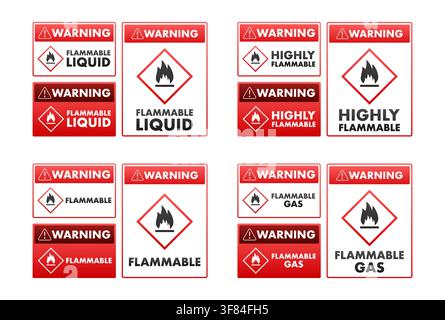 Flammable liquid gas hazard warning signs Stock Vector