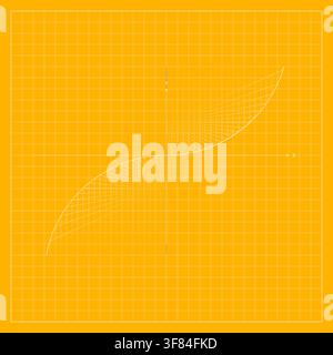 Orange algebraic graph background featuring a fine square coordinate grid and a thin white flowing curve crossing the mathematical plane. The composit Stock Vector